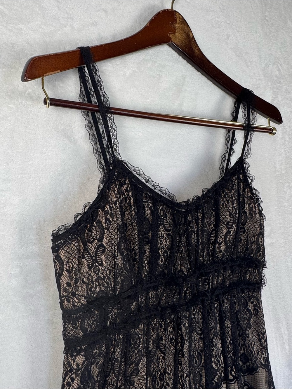 Vintage Y2K Vanity Black Lace Nude Illusion Slip Dress L USA Made - Picture 3 of 9